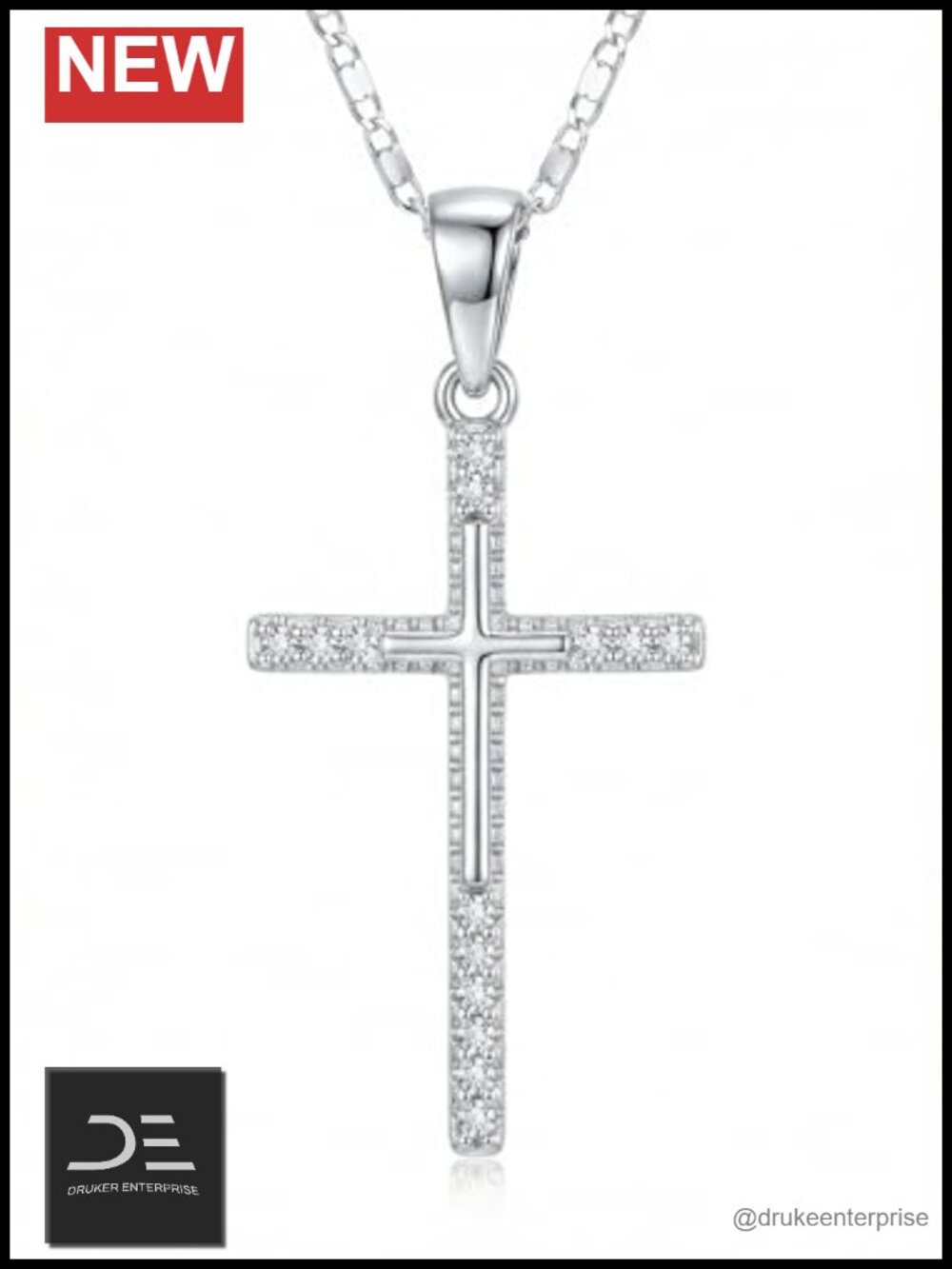 14K White Gold Plated Cross Necklace for Women Double-Sided Dainty Christian